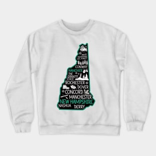 New Hampshire Hanover cute map Conway Rochester Dover Manchester The Granite State Crewneck Sweatshirt